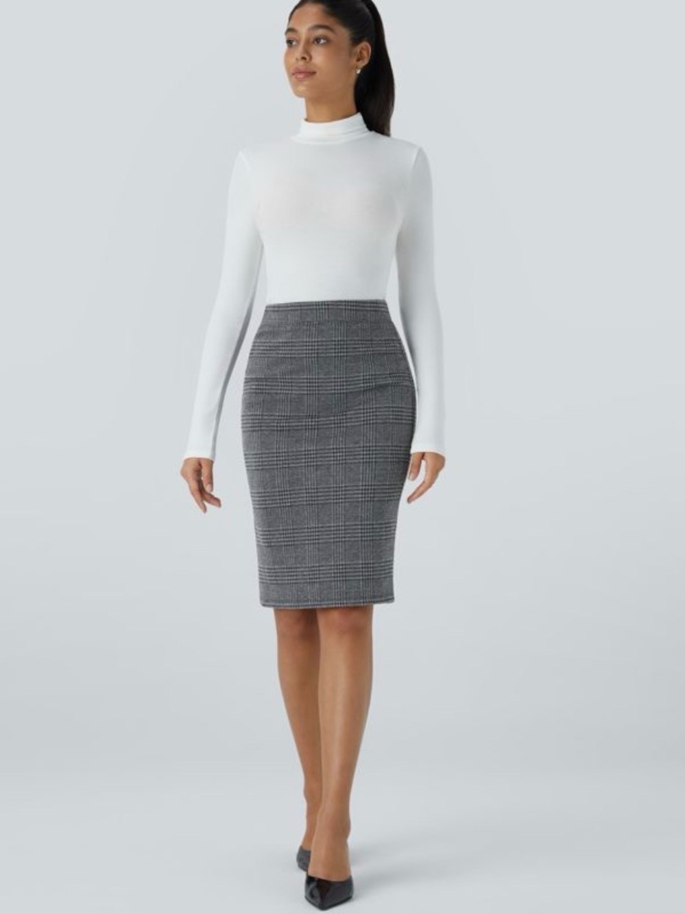 New HALARA Gray Houndstooth Plaid Pencil Skirt Small